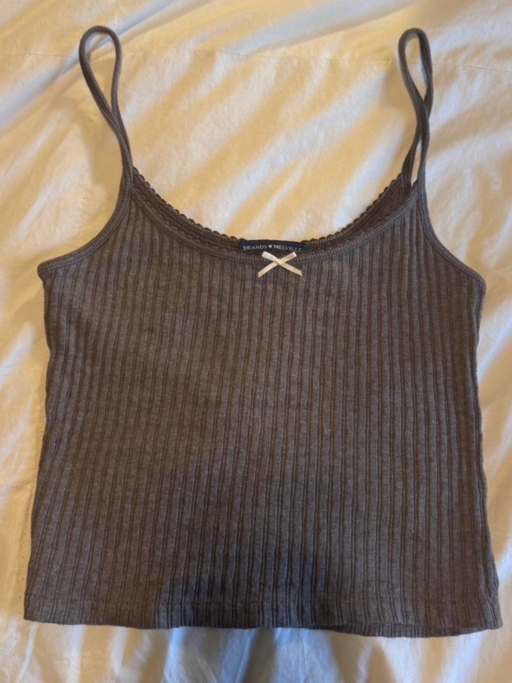 Brandy Melville brown tank top bow rib crop cami john galt